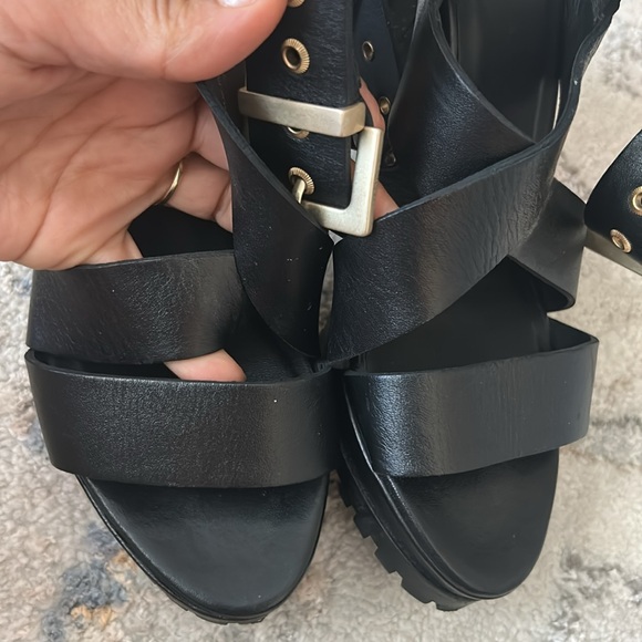 ALLSAINTS Women's Sienna Pointed Toe Black Leather High Heel Sandals - Picture 6 of 12